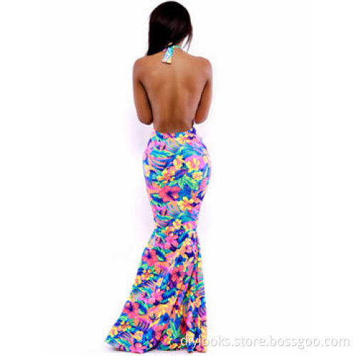 Halter Printed Backless Bodycon Maxi DressNew